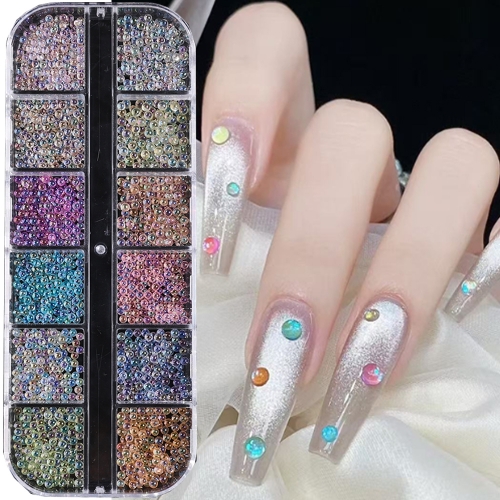 1box Mixed Sizes Nail Decorations Aurora Borealis Iridescent Crystal Plastic Mermaid Bubble Beads
