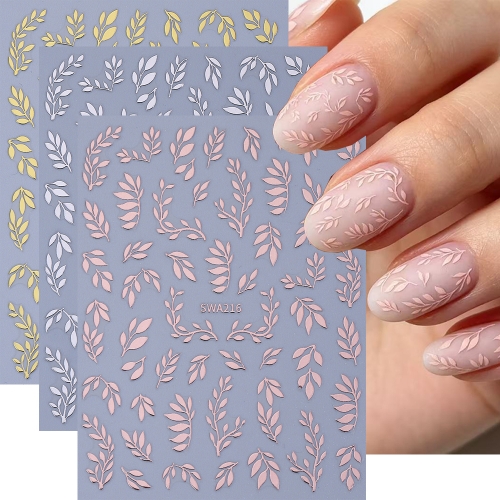 1pc Rose Golden Leaves Nail Stickers Metallic Leaves Self-Adhesive Decals for Nails Plant Design DIY Manicure Accessories