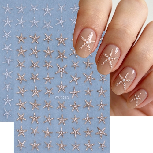 1pc Bronzing Silver Golden Ocean Starfish Summer Nail Art Sticker Nail Art Accessories Decal