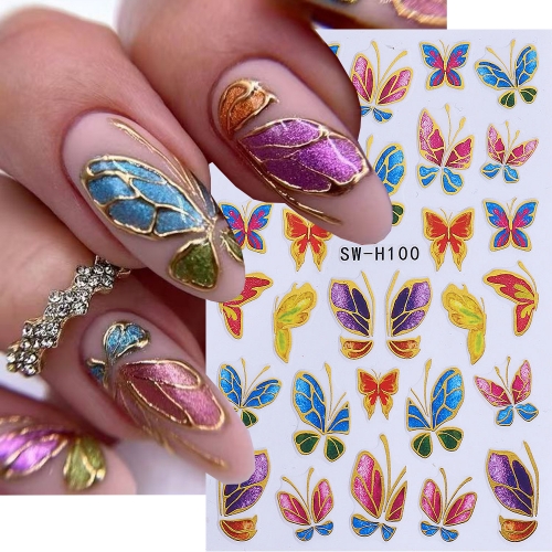 1pc Butterfly Nail Art Stickers Spring Summer Colorful Butterfly Patterns Self-Adhesive Nail Decals DIY Manicure Decor Sliders