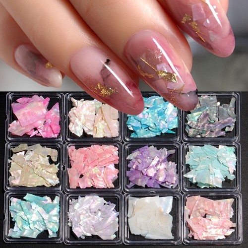 12boxes/set 3D Abalone Seashell Slices 3D Summer Irregular Shell Flakes Nail Art Decorations Nail Art Glitter Flakes