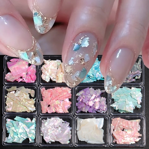 1box 3D Abalone Seashell Slices 3D Summer Irregular Shell Flakes Nail Art Decorations Nail Art Glitter Flakes