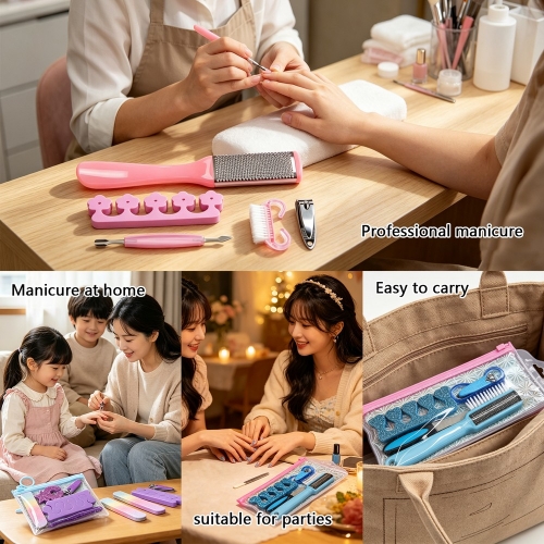 1set Nail Art Finger Separator Set Nail File Cuticle Nipper Shaping Buffing Kit Manicure Pedicure Tools