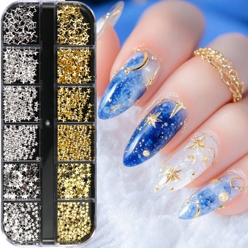1box Golden Silver Star Rivets Solid Nail Charms Star Metal Rivets Nail Art Decoration Supplies Manicure Accessories