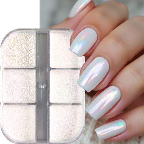 1box Aurora Chrome Nail Powder Mirror Effect Pearlescent White Glitter Pigment High Gloss Rubbing Dust Gel Polish Decoration