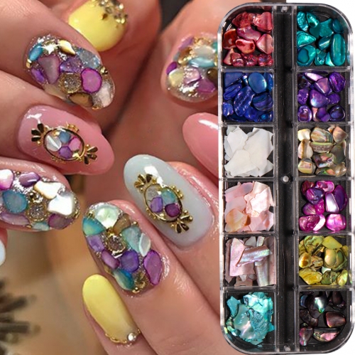 1box Colorful Abalone Stone Nail Decoration Irregular Sparkling Shell Flake Mixed with Abalone Stone Nail Charms Accessories