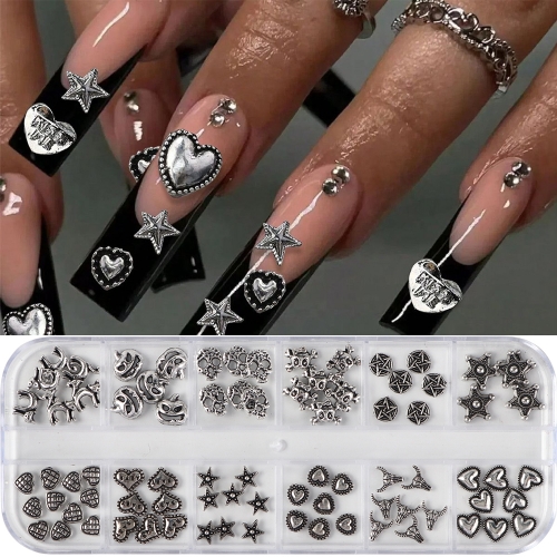 1box Punk Retro Dark Nail Jewelry 3D  Heart Devil Angel Nail Rhinestone Accessories DIY Glamour Nail Decoration