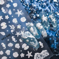 1pc 3D Laser Sea Starfish Seashell Nail Stickers Glass Ocean Seahorse Coral Nail Sliders Summer Vacation Beach Party