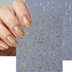1pc Bronzing Nail Stickers Retro Flower Patterns Line French design Self Adhesive Nail Decals DIY Manicure Decor
