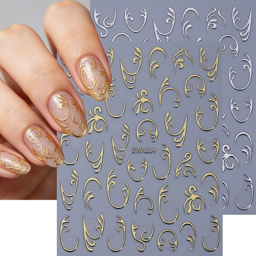 1pc Bronzing Nail Stickers Retro Flower Patterns Line French design Self Adhesive Nail Decals DIY Manicure Decor