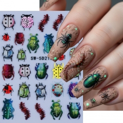 1pc 5D Insect Nail Embossed Sticker Big Ladybug Centipede Beetle Design Nail Decals Summer DIY Sliders Manicure Decor