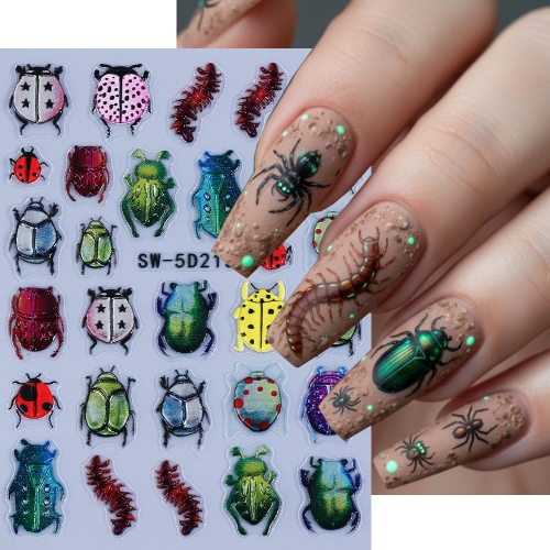 1pc 5D Insect Nail Embossed Sticker Big Ladybug Centipede Beetle Design Nail Decals Summer DIY Sliders Manicure Decor