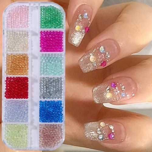 1box Mermaid Bubble Bead Nail Art Jewelry Rainbow Crystal Round Ball Gems Summer Fashion Craft Ocean Decor