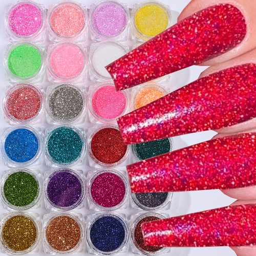 24colors/set Sparkly Holographic Magic Mirror Chrome Nail Powder Dust For Gel Polish Glitter Manicure Accessories