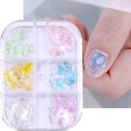 1box Transparent Ocean Jellyfish Colorful Nail Decoration Nail Rhinestones Decorations Manicure Ocean Life Charms