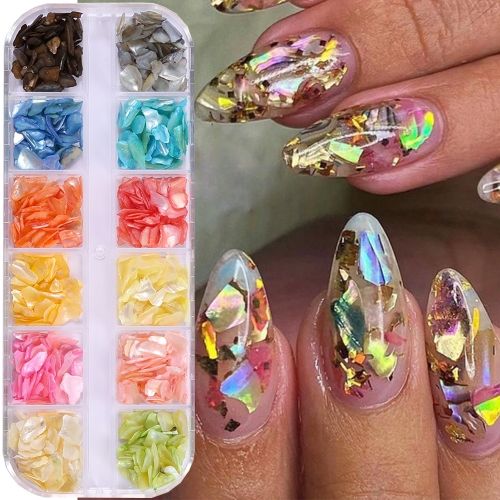 1box Irregular Natural Abalone Shell Nail Art Flakes 3D Shiny Aurora Seashell Slices Nail Charms Mermaid Sequins Nail Decoration
