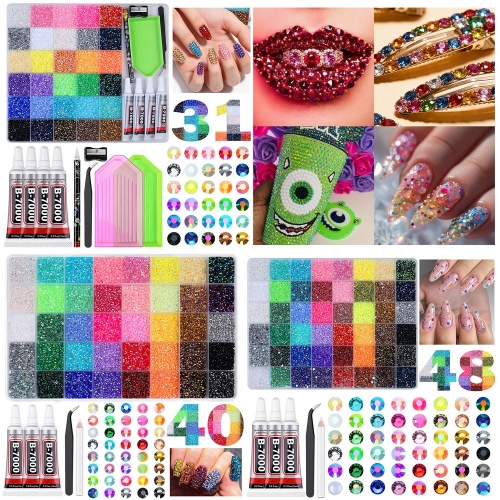 1box Mixed Color Resin Drill AB Rhinestone Set Flatback Nail Drill For Phone Clothing DIY Decoration Nails Crafts
