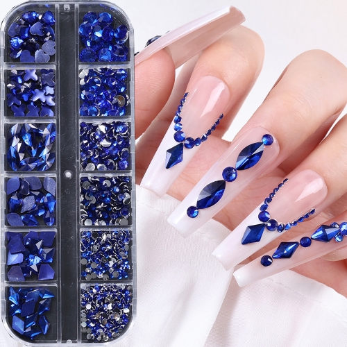 1box Blue High Quality Jewelry Making Nail Decors Flatback Rhinestones Nail Charms Christmas DIY Enthusiasts Nail Materials Kits