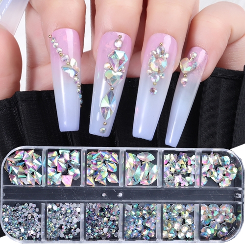 1box Mixed-Shape Crystal Nail Art Rhinestones Flatback Nail Gems Luxury Diamond Glass Stones Manicure Decoration