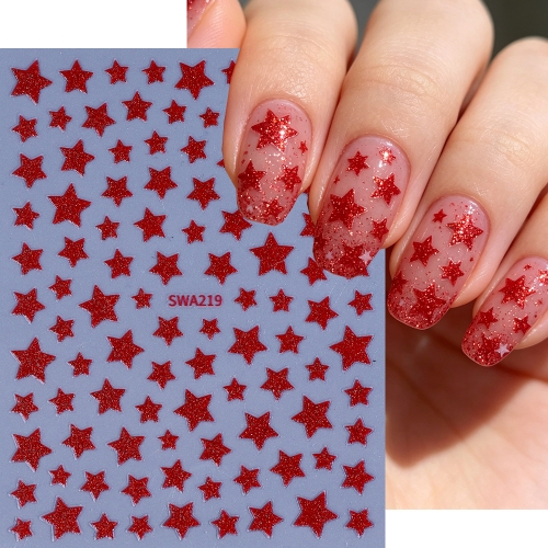 1pc Five-pointed Star Glitter Nail Sticker Shinny Powder Star Red Blue White Design Decals Independence Theme Decor