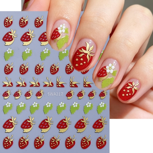 1pc Fruits Nail Stickers 3D Cute Bronzing Strawberry Leaves Petals Nail Decals DIY Adhesive Slider Summer Manicure Decoration