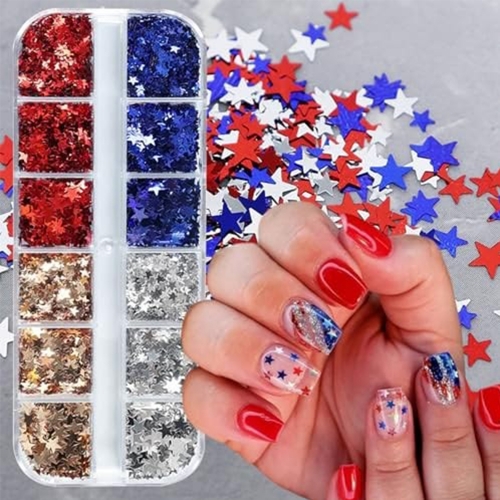 1box Pack Pentagon Star Nail Glitter Independence Day Color Star Nail Accessories PET Ultra-Thin Nail Flakes
