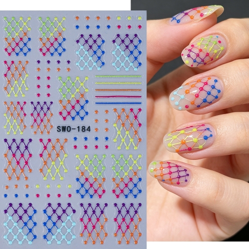 1pc Polka Dot Rainbow Irregular Grid Lines French Nail Sticker Nail Decal Nail Accessories