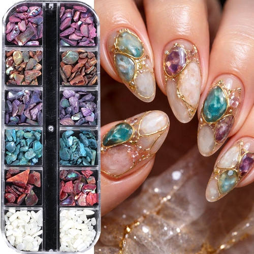 1box Iridescent Abalone Stones Shell Slices Nail Charms Rainbow Holographic Flakes 3D Shiny Gemstone Summer Manicure Decor