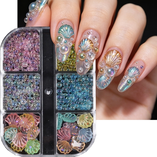 1box Nail Decorations Popular Aurora Borealis Iridescent Crystal Plastic Mermaid Bubble Beads Mixed Sizes Nail Art Accessories