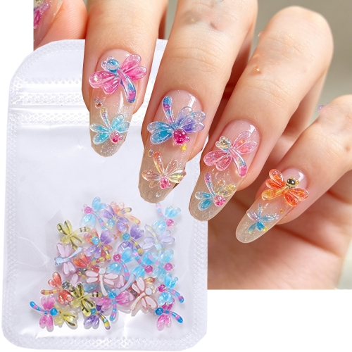 20pcs/bag or 100pcs/bag Cute Cartoon Dragonfly Nail Accessories With Colorful Ice Transparent Small Wings DIY Phone Case Hair Card Accessories