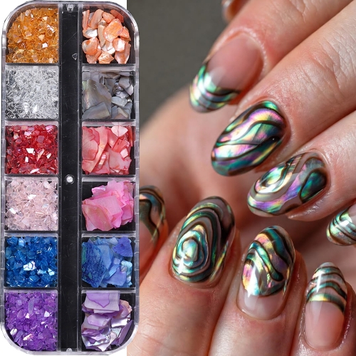 1box Abalone Shell Flakes Nail Art Decoration 3D Charms Irregular Seashell Fragment Aurora Slices DIY Manicure Accessories