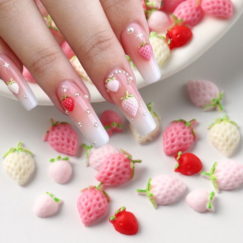 30/50pcs Sweet Strawberry Fruit Nail Charms Fruit Strawberry Slices Nail Decoration DIY Fruit Thin Flakes Salon Manicure Decal