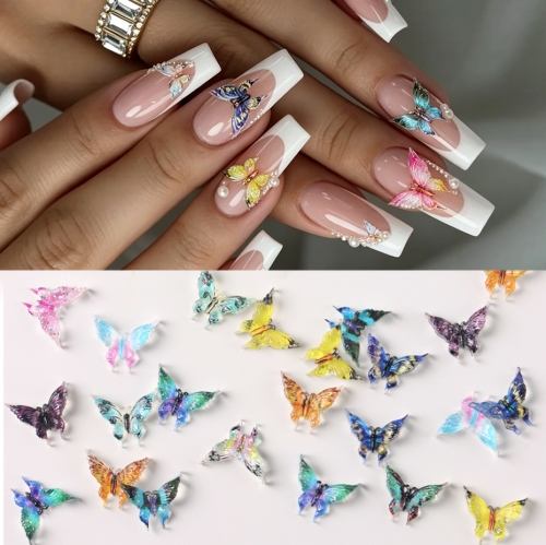 20/50Pcs Multicolor Ice Transparent Butterfly Nail Charms Material Butterfly Nail Decoration Beauty Salon Butterfly 