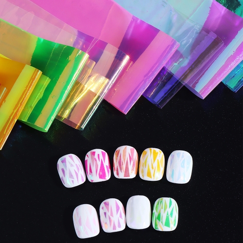 9colors/pack Holographic Aurora Glass Nail Foil Paper DIY Foils Film Laser Colorful Shinning Nail Cellophane Sliders Manicure Decor