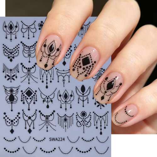 1pc Bohemian Nail Stickers Self Adhesive Black White Gold Silver Laser Line French Design Nail Decals DIY Art Decor Accessories