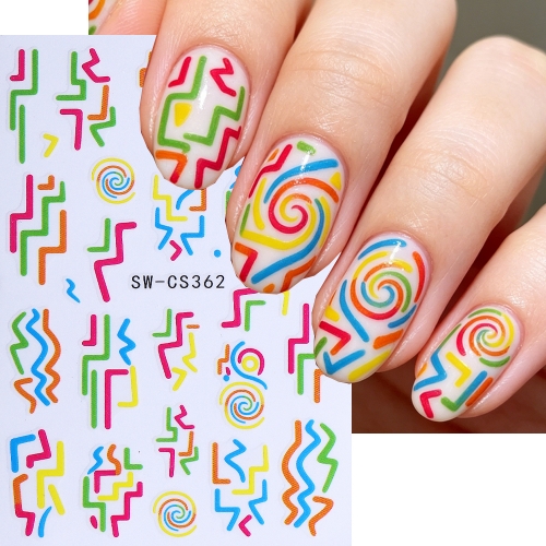 1pc Graffiti Nail Art Stickers 3D Colorful Abstract Swirls Line French Design Adhesive Nail Decals Manicure Decor Accessories