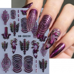 1pc Punk Skeleton Hand Nail Art Stickers 5D Embossed Gothic Y2K Skull Hand Decals Slider Halloween Manicure Decoration