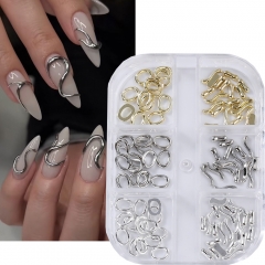 1box Ellipse Waterdrop Nail Charms Nail Art Decoration Metal Ring Parts Alloy Piercing Circle Accessories For Manicure Ornament