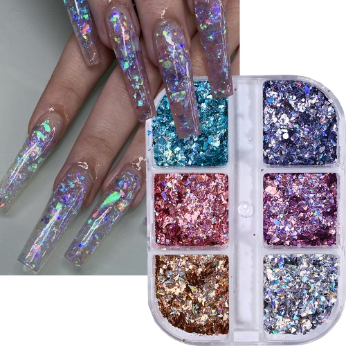 1box or 12colors/set Holographic Glitter Nail Art Sequins Sparkly Irregular Nail Flakes Powder Nail Art Mermaid Makeup Manicure Decorations