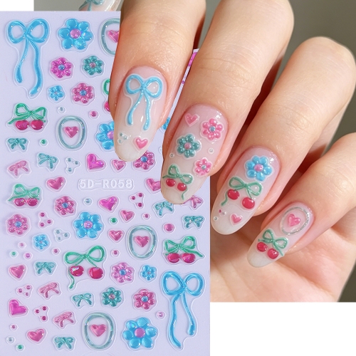 1pc Jelly Maracuja 5D Relief Nail Stickers Sweet Animals English Alphabets Bows Decals for Daily Spring Summer Vacation Festival DIY