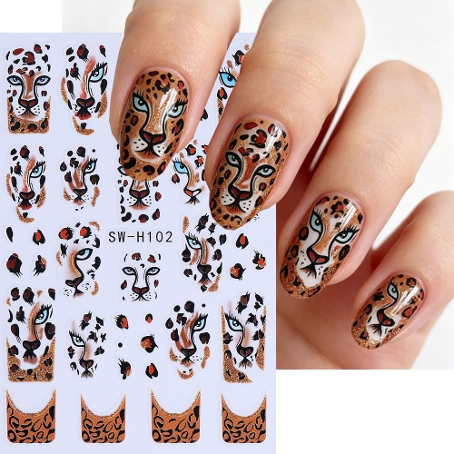 1pc Leopard Print Nail Sticker Self-Adhesive Gold Leopard Pentagram Pattern French Design Nail Decal Manicure Decoration Slider