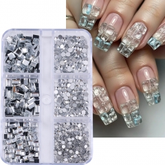1box Mixed Mini Rectangle Glass Nail Rhinestone 3D Luxury Crystal Nail Gems Diamond Nail Charms Parts Nail Art Decoration