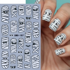1pc Wacky Expressions Mummy Matte Nail Sticker Ghost Skull Bone Flowers Design Adhesive Decals Halloween Foils Manicure Decor