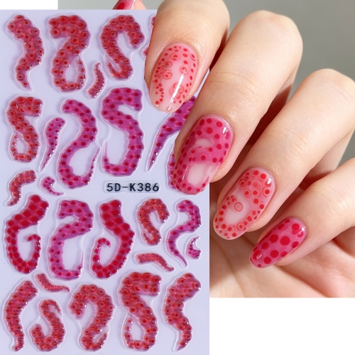 1pc 5D Relief Octopus Tentacle Nail Stickers Goth Cyberpunk Red Green Decals for Daily Rock Music Festival Halloween Decor