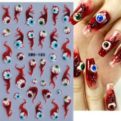 1pc Bloodshot Eyeball Matte Nail Decal Horror Halloween Style Bloody Design Textured Adhesive Stickers Holiday Manicure Sliders