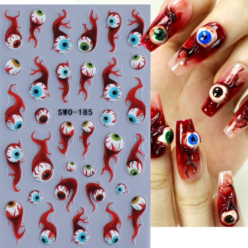 1pc Bloodshot Eyeball Matte Nail Decal Horror Halloween Style Bloody Design Textured Adhesive Stickers Holiday Manicure Sliders
