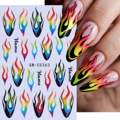 1pc Halloween Style Nail Decal Colorful Fire Flame Ghost Stickers French Style 3D Sliders DIY Holiday Party Manicure Decoration