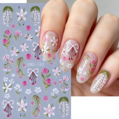 1pc Summer Flower Nail Stickers Bow Cherry Blossom Rose Petals Leaf Nail Decals Slider DIY Elegant Manicure Decoration