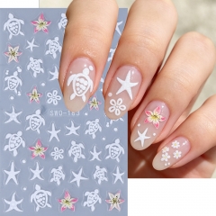 1pc Summer Ocean Nail Art Stickers White Turtle Starfish Lily Beach Design Adhesive Sliders Nail Decals DIY Manicure Decoration