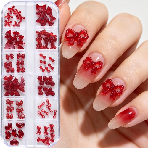 1box Bow Nail Art Decorations 3d Red Bowknot Resin Charms Jewelry DIY Manicure Decoration Supplies Accessories